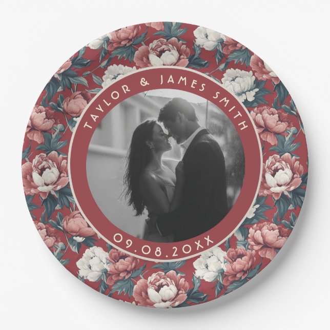 Rustic Peonies Accent Forest Wedding Program Paper Plate (Front)
