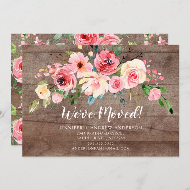 Rustic Peonies Floral Moving Announcement (Front/Back)