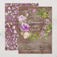 Rustic Peonies Floral Wreath Communion Invitation