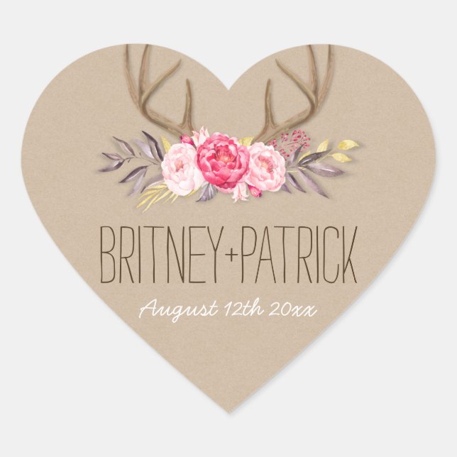 Rustic Peony & Deer Antler Wedding Favours Seals (Front)