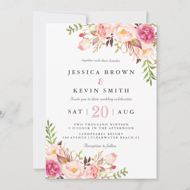 Rustic Peony floral Invitation (Front)
