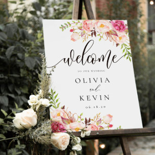 Rustic Peony Floral Welcome Sign