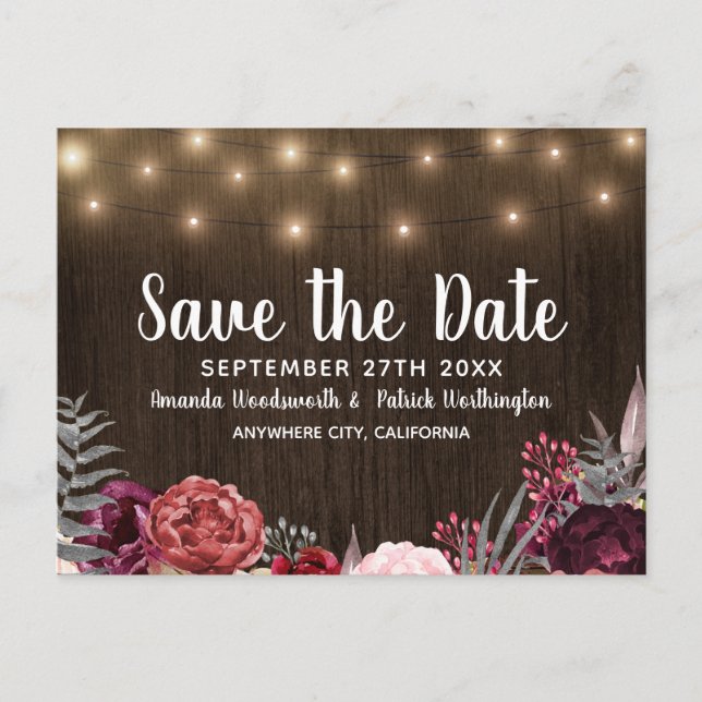 Rustic Peony Marsala Country Save The Date Cards (Front)