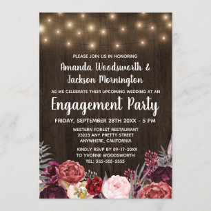 Rustic Peony Marsala Engagement Party Invitations