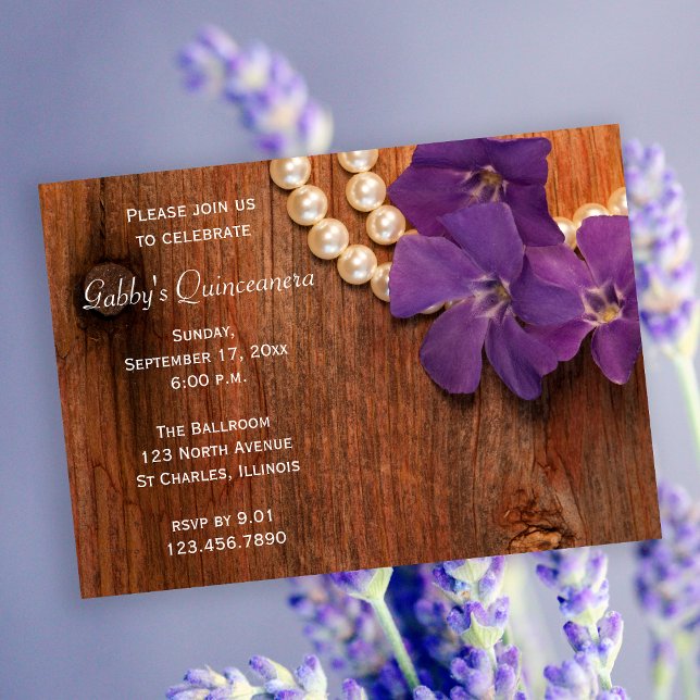 Rustic Periwinkle Pearls Quinceanera Invitation (Creator Uploaded)