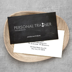 Rustic Personal Trainer Dumbbell Logo Fitness Business Card