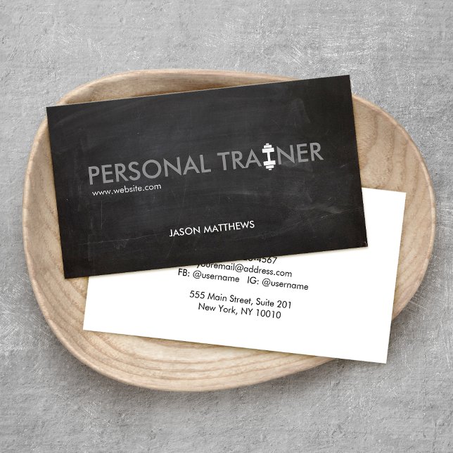 Rustic Personal Trainer Dumbbell Logo Fitness Business Card (Creator Uploaded)