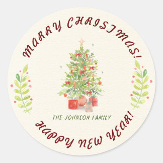 Rustic Personalise Greenery Christmas Classic Round Sticker