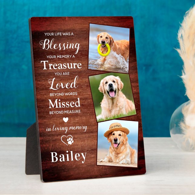 Rustic Personalised 3 Photo Pet Loss Dog Memorial Plaque (Creator Uploaded)