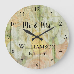 Rustic Personalised Antique Floral Wood Custom Large Clock