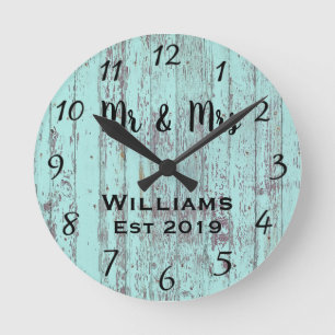 Rustic Personalised Aqua Vintage Wood Custom Round Clock
