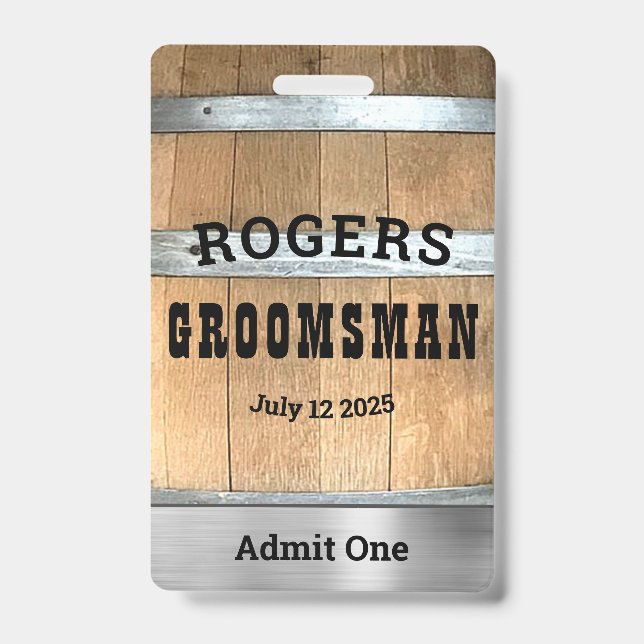 Rustic Personalised Bachelor Party ID Badge (Front)