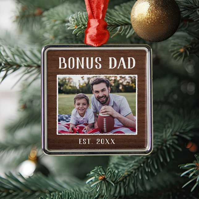 Rustic Personalised Bonus Dad Photo Metal Tree Decoration (Creator Uploaded)