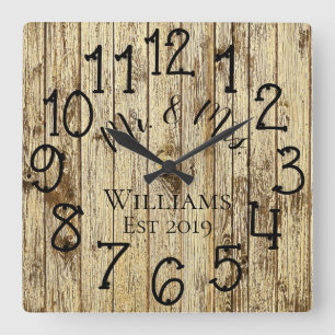 Rustic Personalised Brown Wood Custom Square Wall Clock