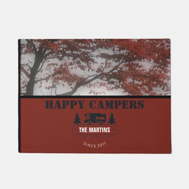 Rustic Personalised | Camping RV Happy Campers Doormat (Front)