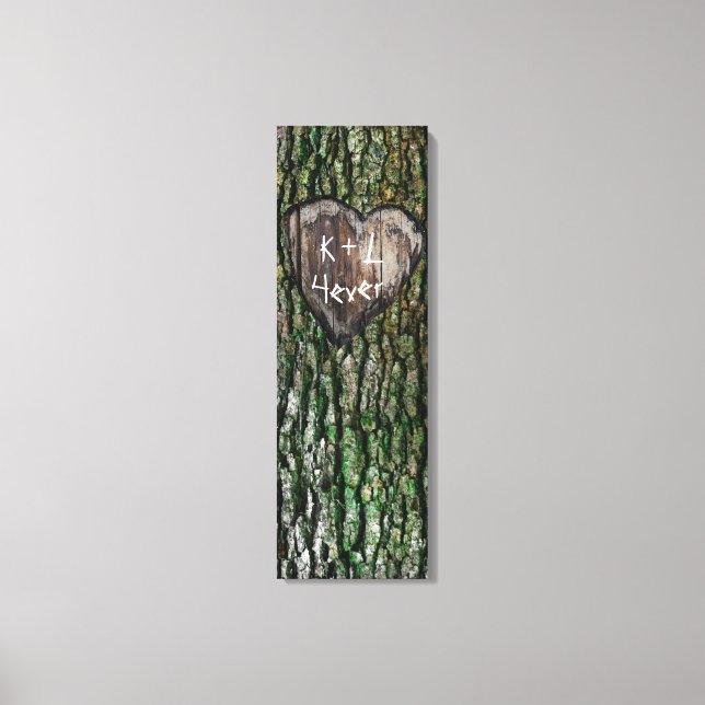 Rustic Personalised Carved Tree Heart Lovers Canvas Print (Front)