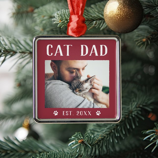 Rustic Personalised Cat Dad Photo Metal Tree Decoration (Creator Uploaded)