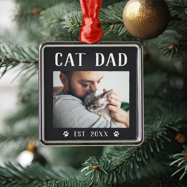 Rustic Personalised Cat Dad Photo Metal Tree Decoration (Creator Uploaded)