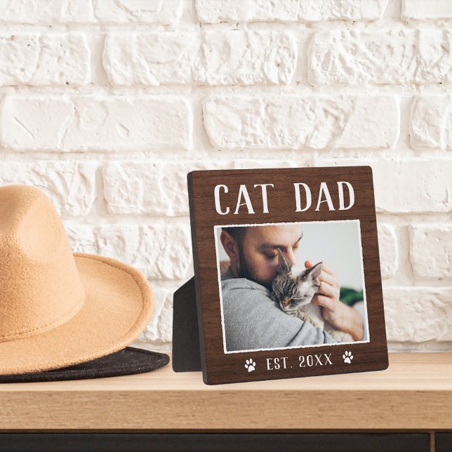 Rustic Personalised Cat Dad Photo Plaque (Creator Uploaded)