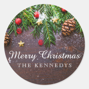 Rustic Personalised Christmas Classic Round Sticker