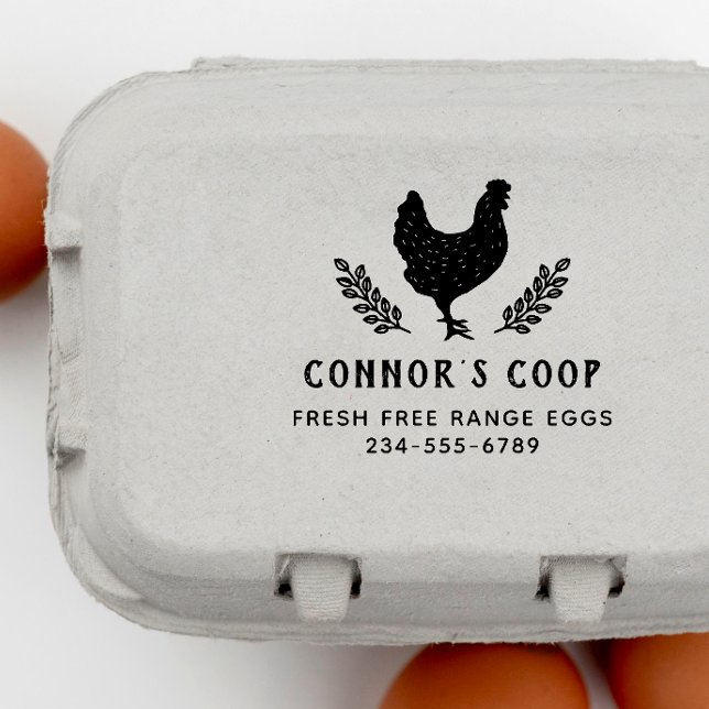 Rustic Personalised Farm Or Chicken Coop Egg Self-inking Stamp (Rubber Stamp Mock-up)