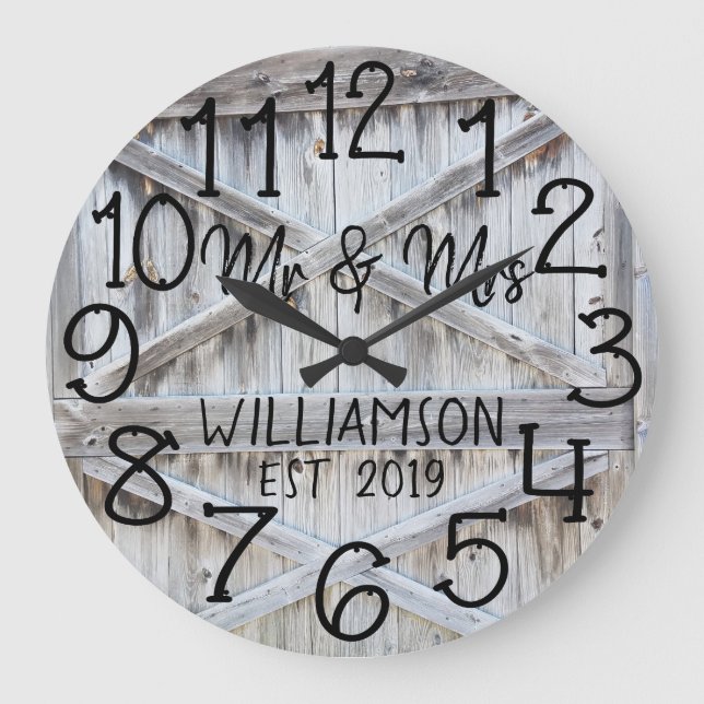 Rustic Personalised Grey Wood Custom Large Clock (Front)