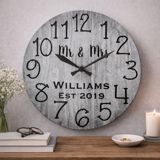 Rustic Personalised Grey Wood Custom Large Clock (Creator Uploaded)