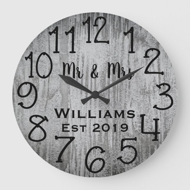 Rustic Personalised Grey Wood Custom Large Clock (Front)