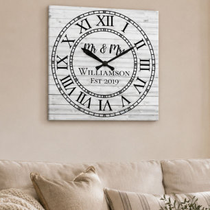 Rustic Personalised Grey Wood Custom Square Wall Clock