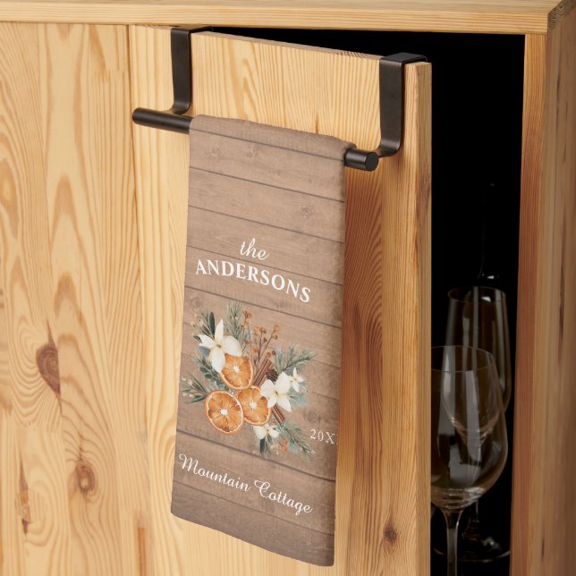 Rustic personalised mountain house Family Tea Towel (Thirds Fold)