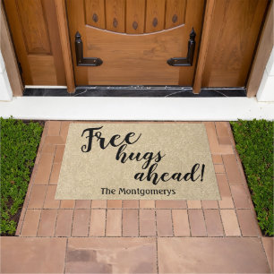 Rustic Personalised Name Free Hugs Ahead Welcome Doormat