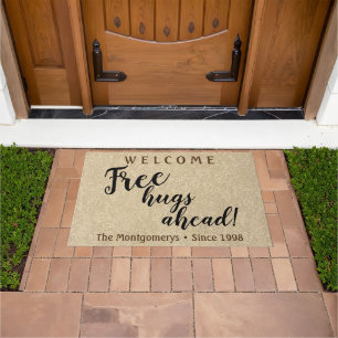 Rustic Personalised Name Free Hugs Ahead Welcome Doormat