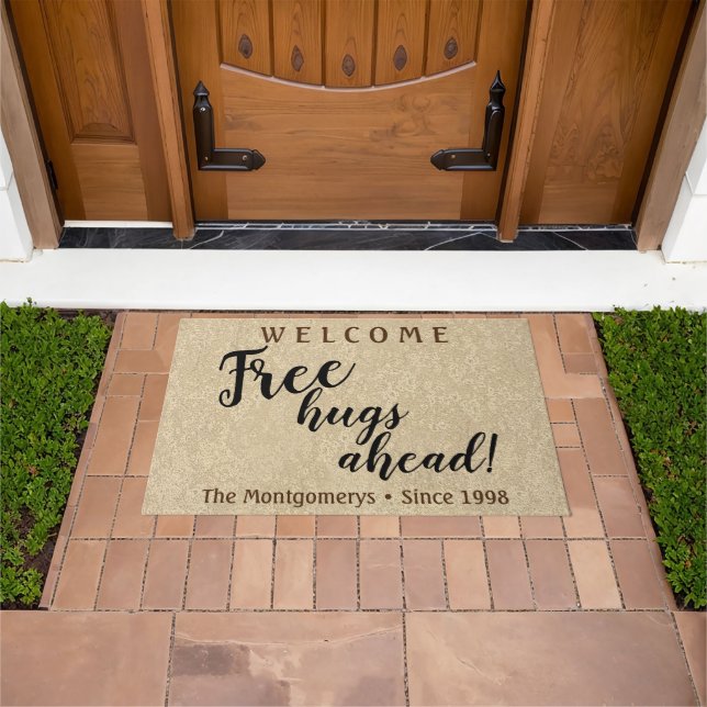 Rustic Personalised Name Free Hugs Ahead Welcome Doormat (Outdoor)