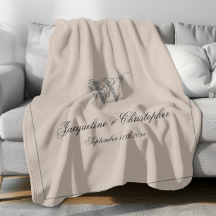 Rustic Personalised Newlywed Keepsake Monogram Fleece Blanket