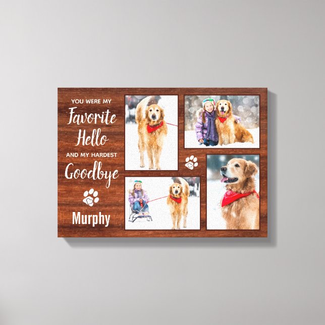 Rustic Personalised Pet Memorial Photo Collage Dog Canvas Print (Front)