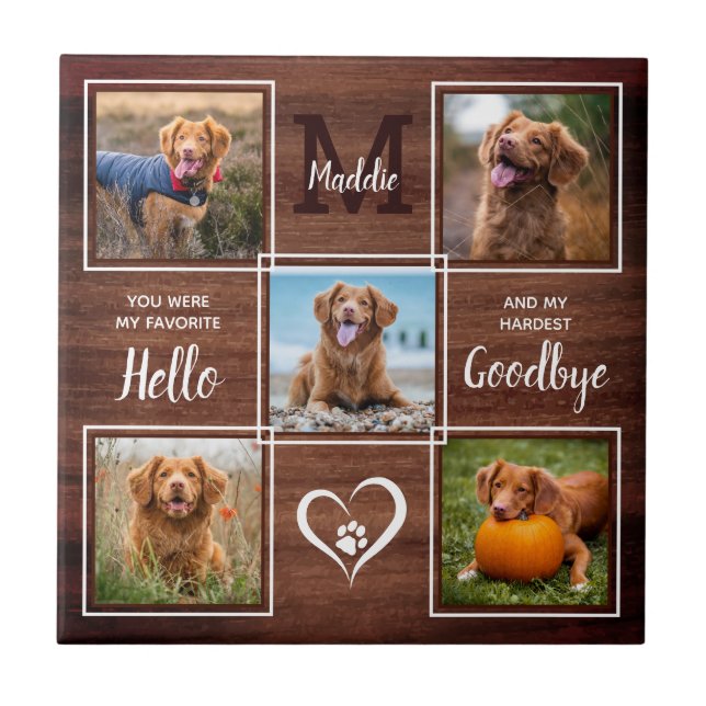 Rustic Personalised Pet Memorial Photo Collage Tile (Front)