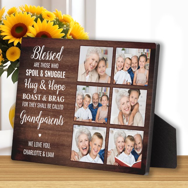 Rustic Personalised Photo Collage Grandparents  Plaque (Creator Uploaded)