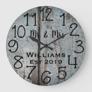 Rustic Personalised Teal Distressed Wood Custom Large Clock