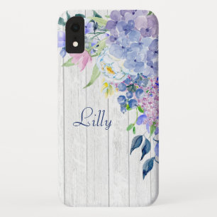 Rustic Personalised Watercolor Purple Hydrangeas Case-Mate iPhone Case