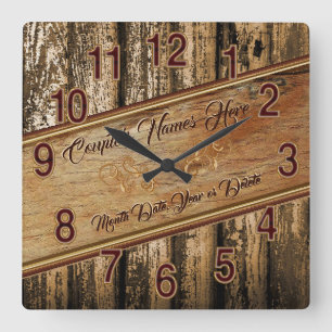 Rustic Personalised Wedding Gifts for Couple Square Wall Clock