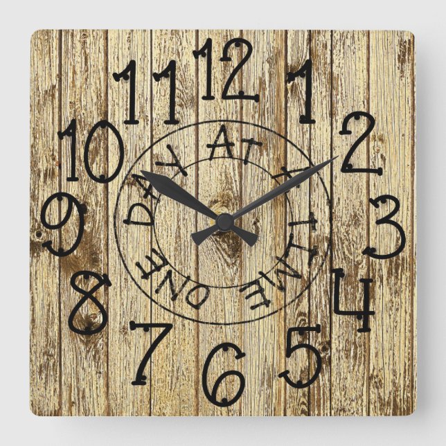 Rustic Personalised Wood One Day at a Time Square Wall Clock (Front)
