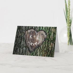 Rustic Personalized Carved Tree Heart Lovers  Card