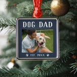 Rustic Personalized Dog Dad Photo Metal Tree Decoration<br><div class="desc">This custom ornament makes a memorable Christmas gift for a special pet parent. Design features a favorite photo with "Dog Dad" above in rustic lettering. Personalize with the year he became a fur dad beneath,  or add a custom message or name.</div>