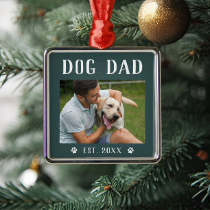 Rustic Personalized Dog Dad Photo Metal Tree Decoration