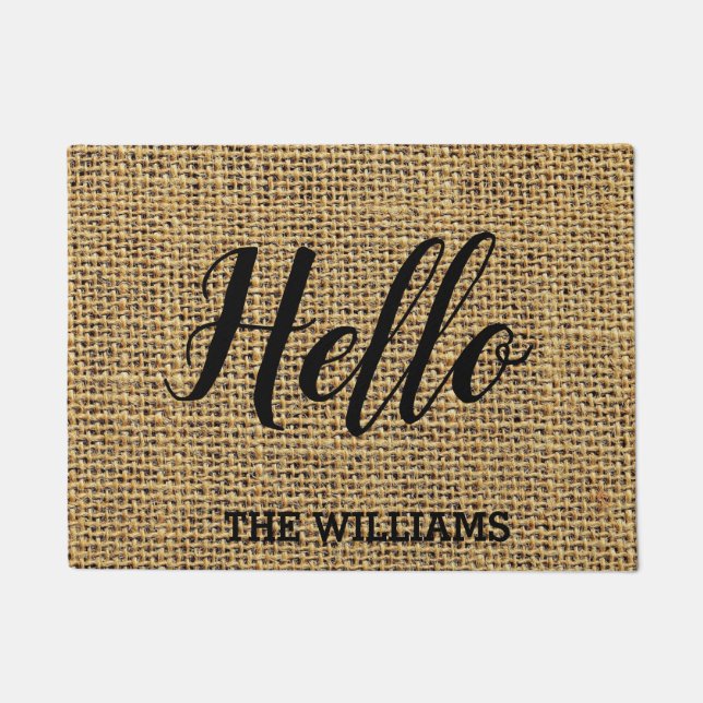 Rustic Personalized Family Name with Hello Doormat (Front)