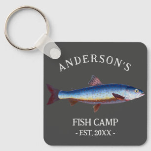 Rustic Personalized Fishing Cabin Key Ring