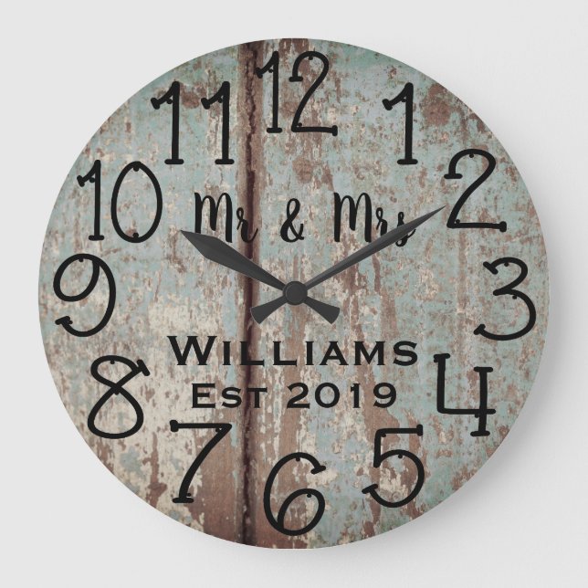 Rustic Personalized Teal Distressed Wood Custom Large Clock (Front)