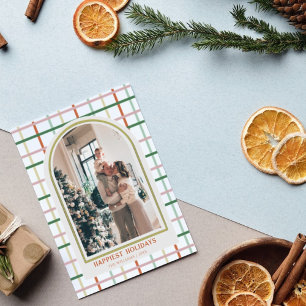 Rustic Pestel colours Plaid Photo Merry Christmas Holiday Card