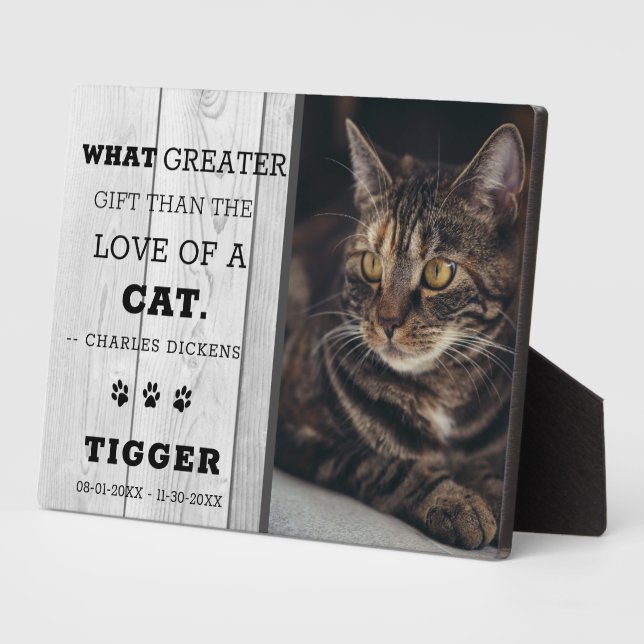 Rustic Pet Cat Memorial Photo Gray Wood Keepsake Plaque (Side)