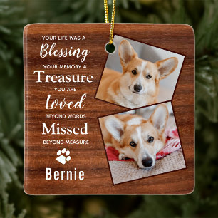 Rustic Pet Dog Memorial Keepsake 2 Photo  Ceramic Ornament